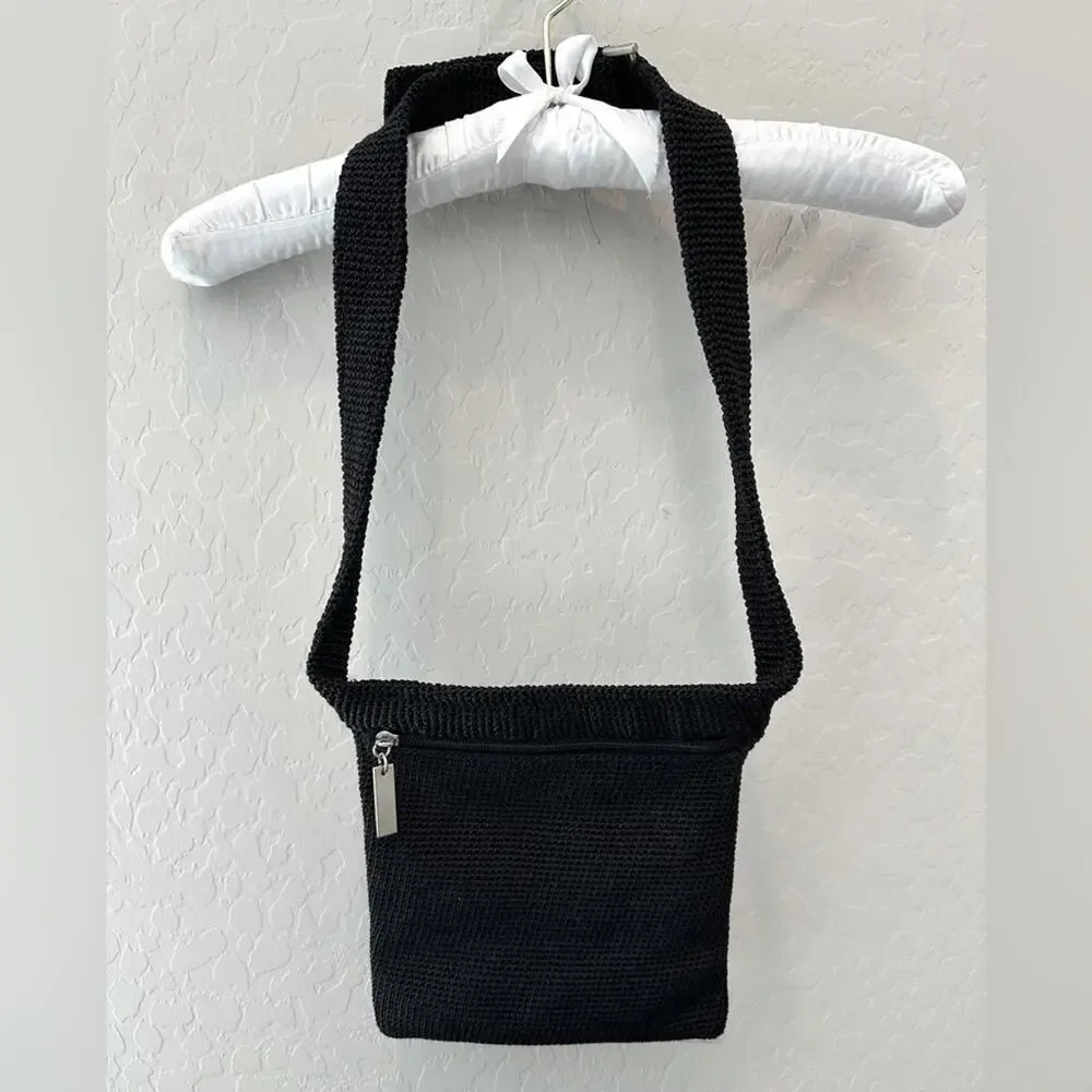 THE SAK Black Crochet Crossbody Bag Y2K Boho Minimalist Zip Purse